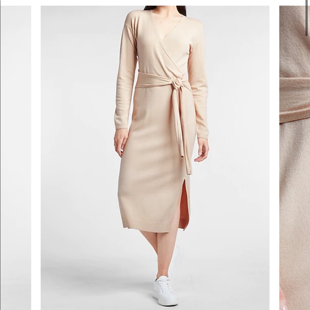 Express belted wrap front midi sweather dress (brand new)